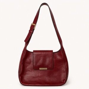 Vintage Fossil Burgundy Leather Shoulder Bag Hobo Flap Adjustable Strap Dark Red
